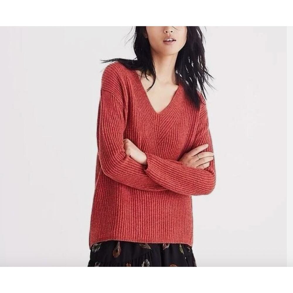Madewell Woodside Wool Blend Pullover Sweater Rust Orange XS